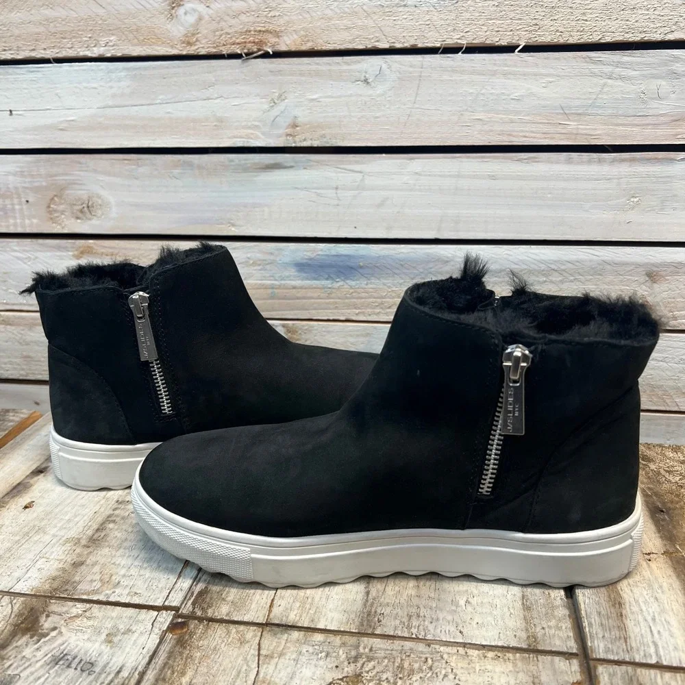 JSlides Poppy Waterproof Faux Fur Platform Sneaker Booties Black 7